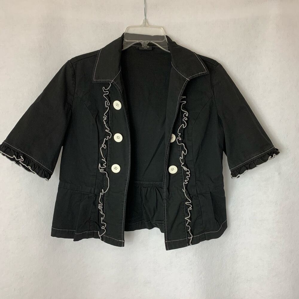CYNTHIA MAX Cropped Jacket with Ruffles Black Women's Size Small
